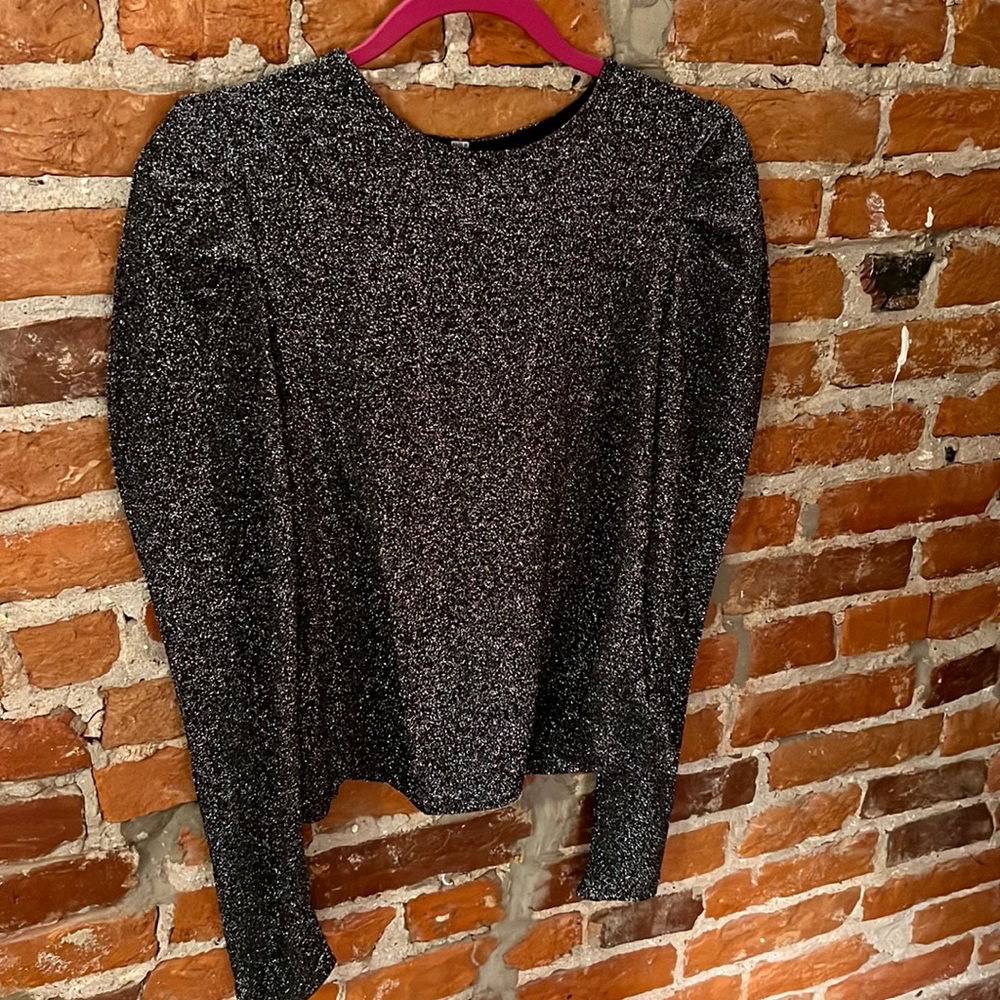 ASOS Puff Sleeve Shimmer Long Sleeve Top